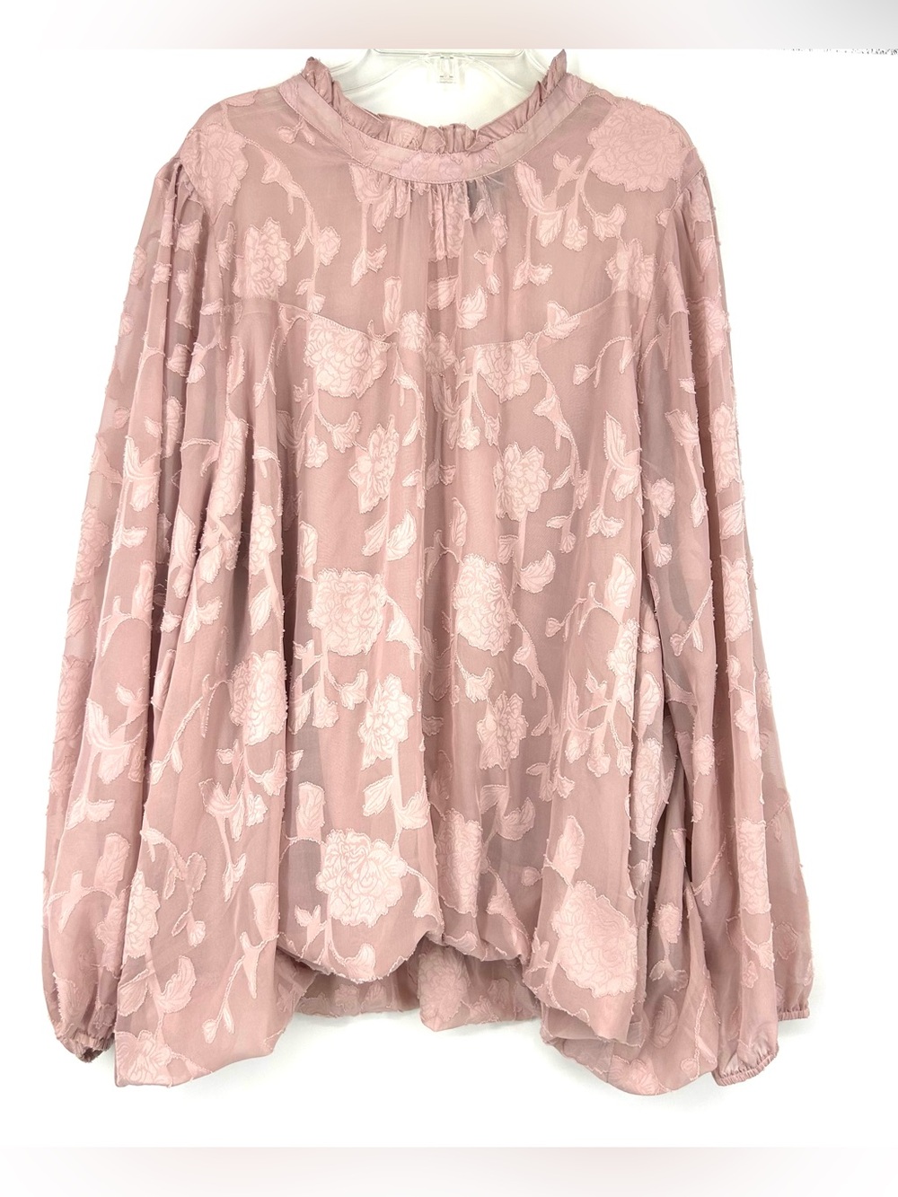 Torrid Chiffon Floral Bubble Hem Blouse Long Sleeve Pink
